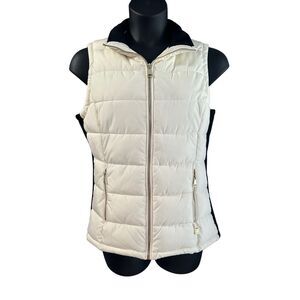 Calvin Klein Women's Full Zipper Sleeveless Puffer Vest White & Black Medium